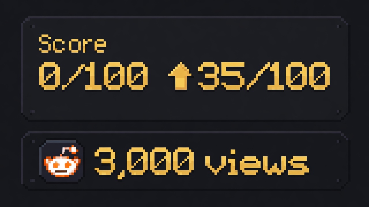 Score 0/100 to 35/100 with 3,000 Reddit views